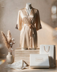 Linsori Champagne Satin Embroidered Robe -  Mannequin View