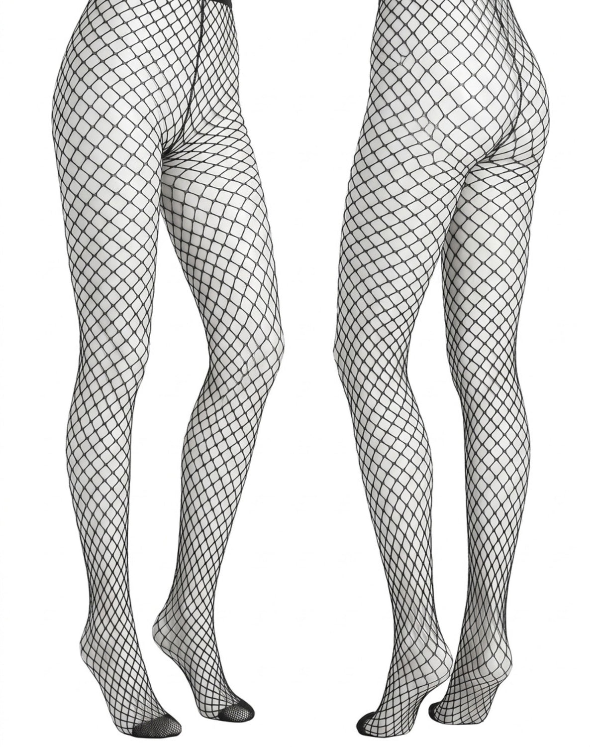 Linsori Open-Toe Fishnet Tights in Midnight - White background view