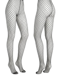 Linsori Open-Toe Fishnet Tights in Midnight - White background view