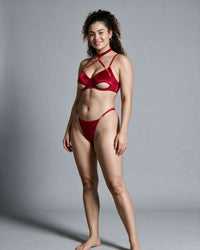 Linsori Scarlet Velvet Halter Bra Set -  Styled view