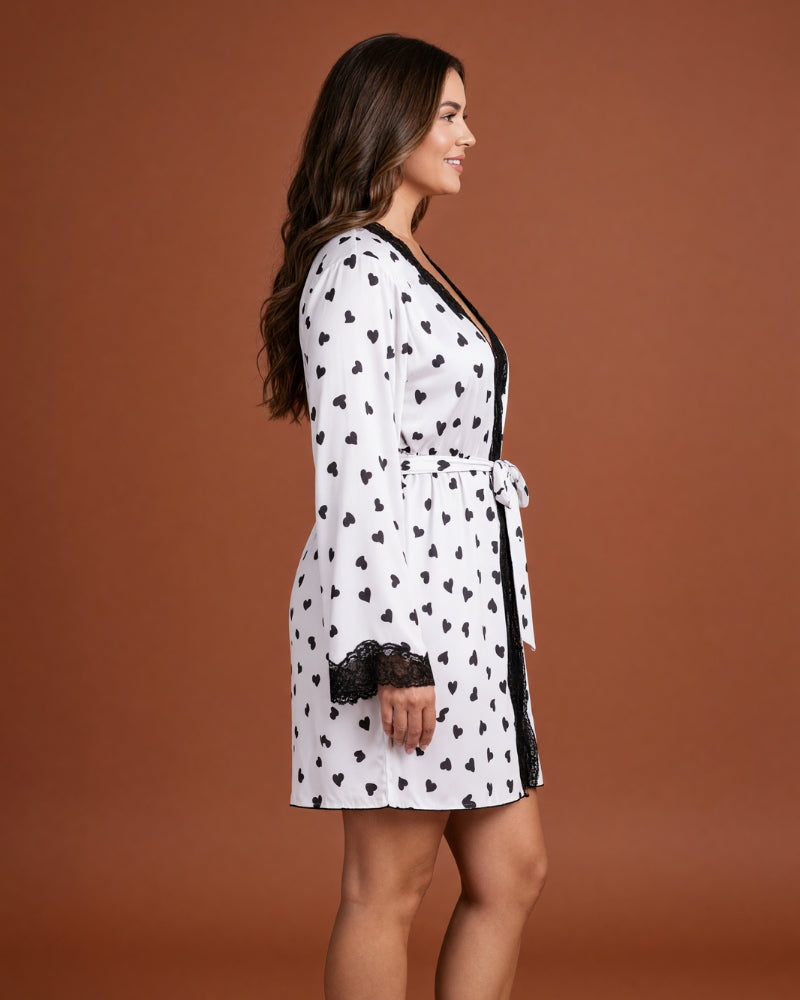 Linsori Charmeuse Heart Print Kimono Robe -  Right view
