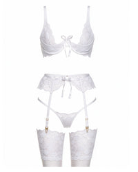 Linsori Pearl Rose Lace Three-Piece Set - White background view