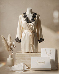Linsori Ivory Satin Lace-Trimmed Robe - Mannequin View