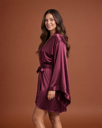 Linsori Bordeaux Satin Peignoir Set -  Left view