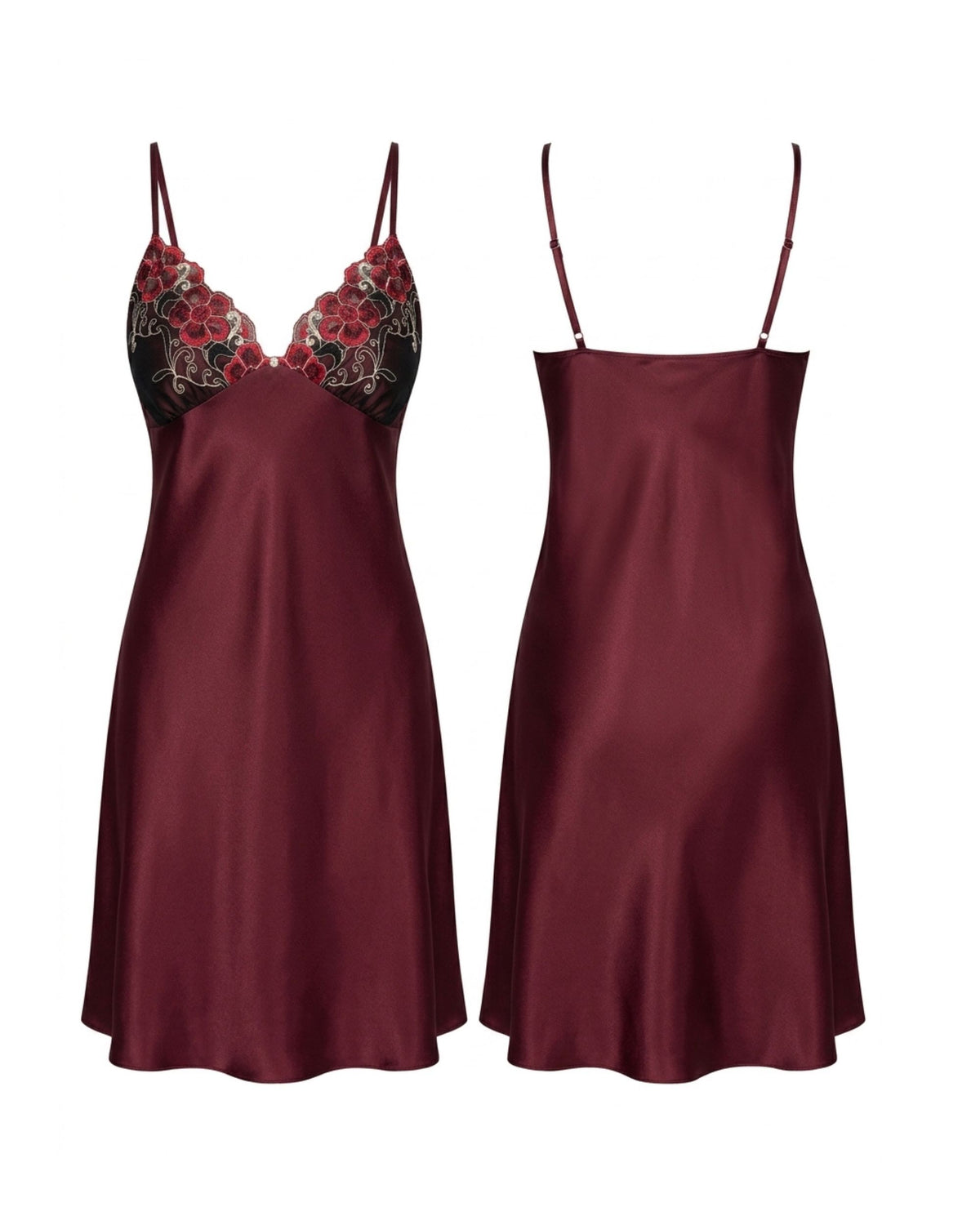 Linsori Plum Satin Elodie Nightdress - White background view