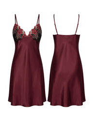 Linsori Plum Satin Elodie Nightdress - White background view