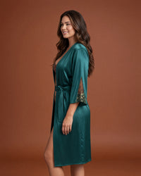 Linsori Jade Satin Embroidered Robe - left view
