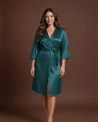 Linsori Jade Satin Embroidered Robe - styled view
