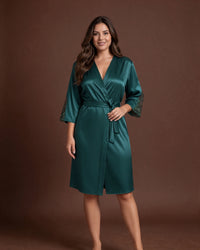 Linsori Jade Satin Embroidered Robe - lifestyle view
