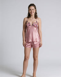 Linsori Dusty Rose Satin Embroidered Set - Lifestyle view
