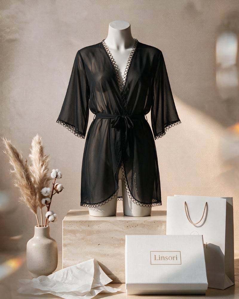 Linsori Obsidian Hoop Trim Dressing Gown - Mannequin View