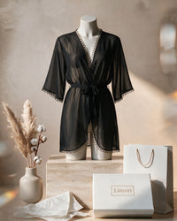 Linsori Obsidian Hoop Trim Dressing Gown - Mannequin View