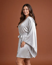 Linsori Silver Satin Flowing Peignoir Set -  Left view