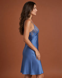 Linsori Azure Satin Embroidered Nightdress -  Right view