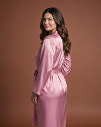 Linsori Dusty Rose Floral Embroidered Satin Robe -  back view