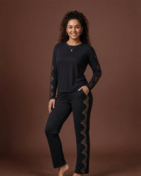 Linsori Noir Lace-Trimmed Pyjama Set - Lifestyle view