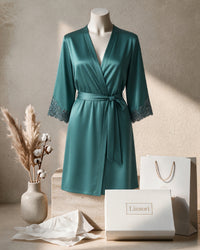 Linsori Emerald Satin Embroidered Robe - Mannequin View