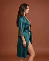 Linsori Jade Satin Embroidered Robe - right view
