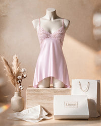 Linsori Blush Charmeuse Lace Chemise - Mannequin View