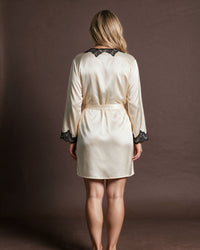 Linsori Ivory Satin Lace-Trimmed Robe -  back view
