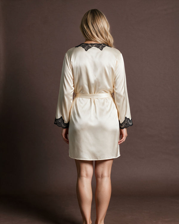 Linsori Ivory Satin Lace-Trimmed Robe -  back view
