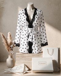 Linsori Charmeuse Heart Print Kimono Robe - Mannequin View