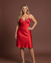 Linsori Scarlet Satin Lace Nightdress -  Styled view