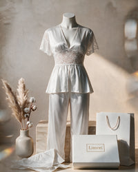 Linsori Pearl Satin Lace Pyjama Set - Mannequin View
