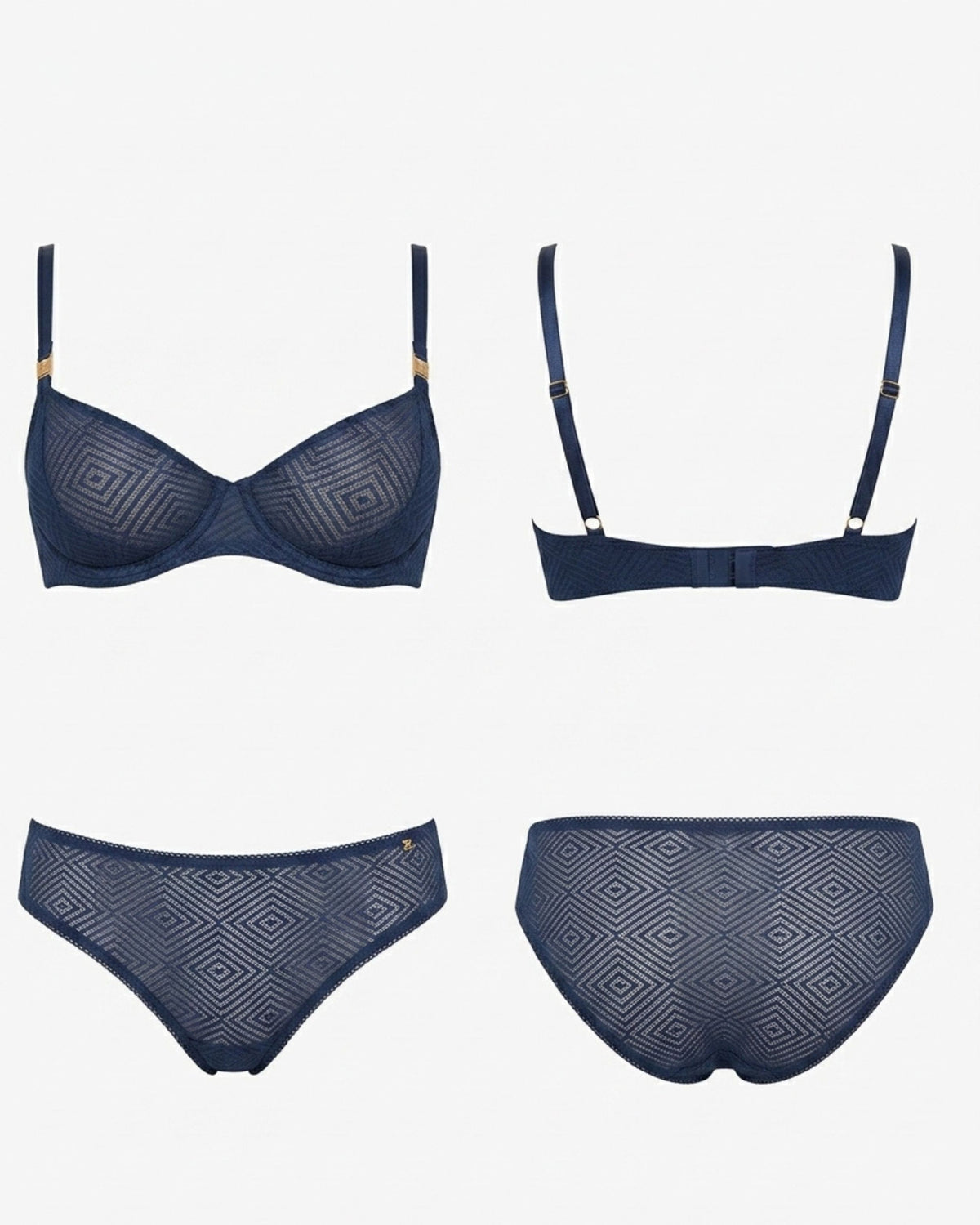 Linsori Art Deco Indigo Balcony Bra - White background view