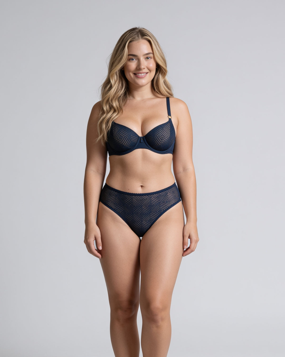 Linsori Art Deco Indigo Balcony Bra - Lifestyle view
