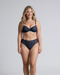 Linsori Art Deco Indigo Balcony Bra - Lifestyle view