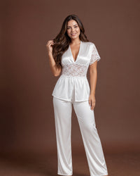 Linsori Pearl Satin Lace Pyjama Set - Lifestyle view