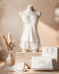 Linsori Ivory Satin Lace Cami & Shorts Set - Mannequin View