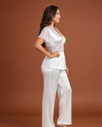 Linsori Pearl Satin Lace Pyjama Set -  Right view
