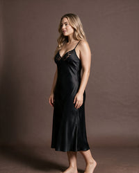 Linsori Noir Satin Nightdress -  Left view