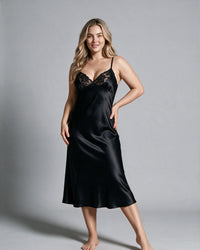 Linsori Noir Satin Nightdress - Lifestyle view