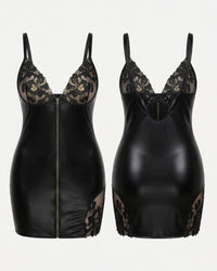 Linsori Noir Wet Look Mini Dress Piece — Plus Size  - White background view
