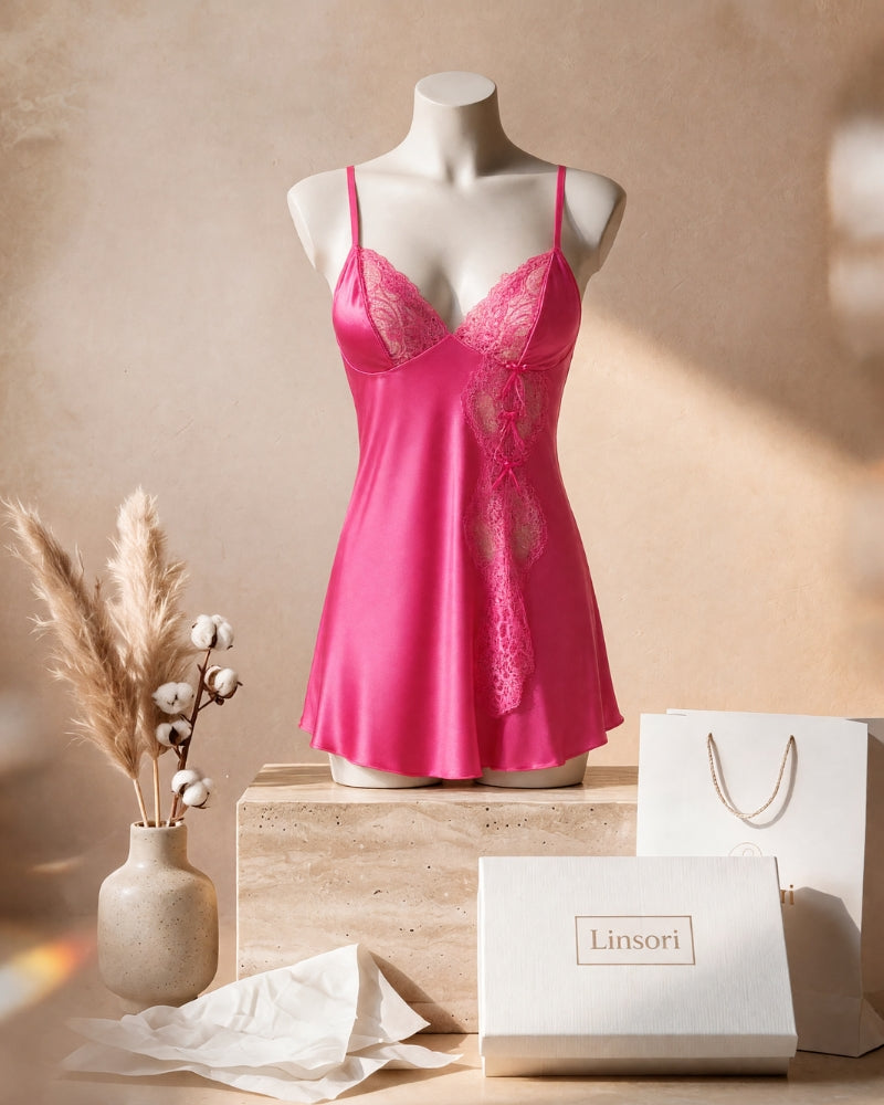 Linsori Blush Lace-Up Babydoll Set - Mannequin View
