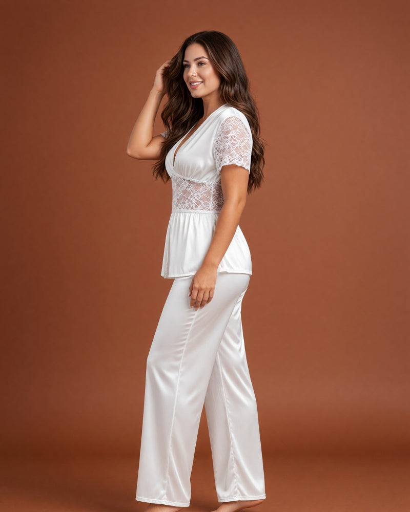 Linsori Pearl Satin Lace Pyjama Set -  Left view