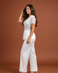 Linsori Pearl Satin Lace Pyjama Set -  Left view