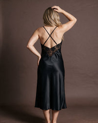 Linsori Noir Satin Nightdress -  back view