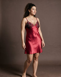 Linsori Burgundy Satin Elodie Nightdress -  Right view