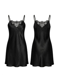 Linsori Noir Satin Tattoo Embroidered Nightdress — Classic - White background view 