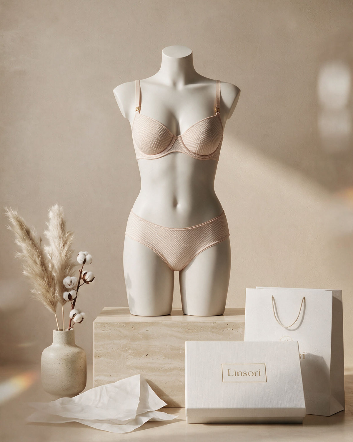 Linsori Blush Deco Lace Balcony Bra - Mannequin View