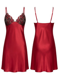 Linsori Burgundy Satin Elodie Nightdress - White background view