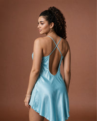 Linsori Turquoise Charmeuse Lace Chemise -  back view