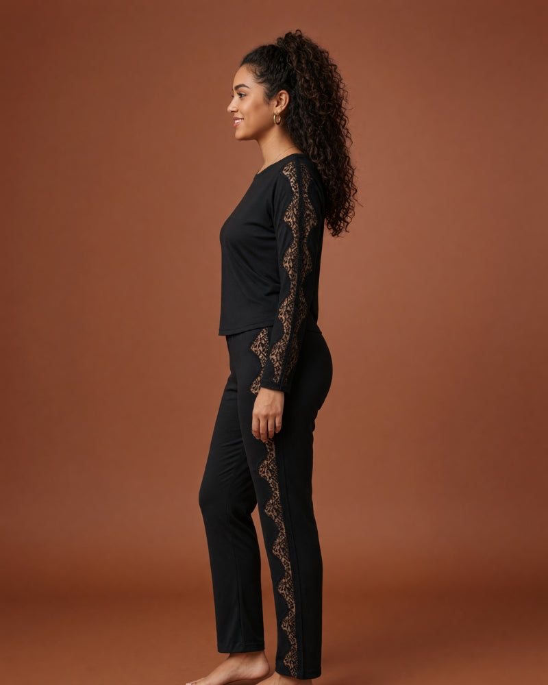 Linsori Noir Lace-Trimmed Pyjama Set -  Left view