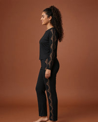 Linsori Noir Lace-Trimmed Pyjama Set -  Left view