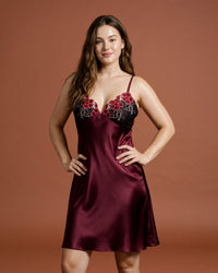Linsori Plum Satin Elodie Nightdress - Front view 