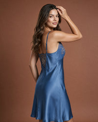 Linsori Azure Satin Embroidered Nightdress -  back view